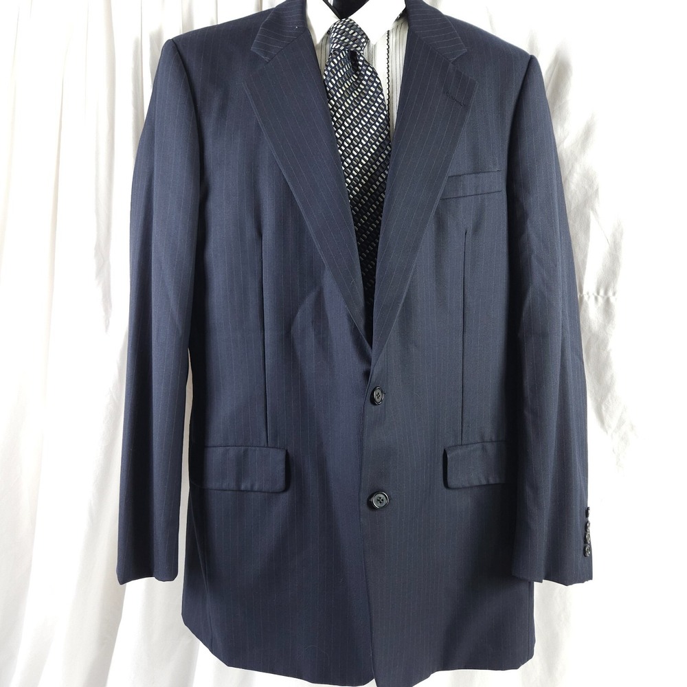Hickey Freeman Men's Navy Pinstripe‎ Wool Sport Coat Approx 44L